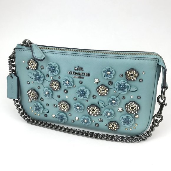 Coach Handbags - Coach Nolita Wristlet 19 w/Willow Floral & Snakeskin Detail in Cloud & Gunmetal